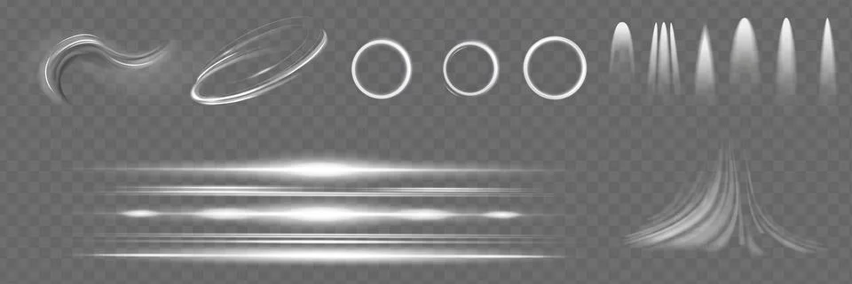 Light effect set. Glow isolated white transparent light effect set, lens flare Stock Illustration