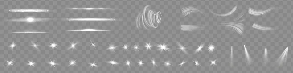 Light effect set. Glow isolated white transparent light effect set Stock Illustration