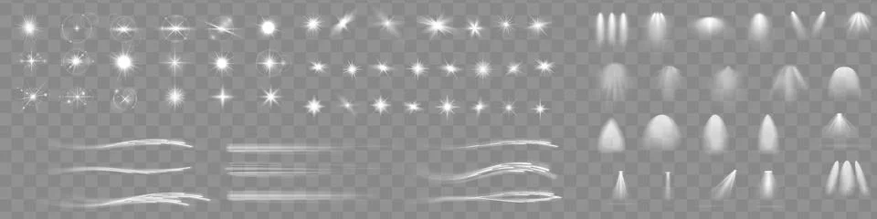 Light effect set. Glow isolated white transparent light effect set, lens fl.. Stock Illustration