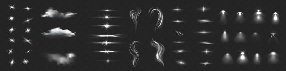 Light effect set. Glow isolated white transparent light effect set, lens fl.. Stock Illustration