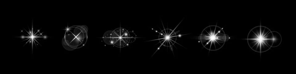 Light effect set. Glow isolated white transparent light effect set, lens flare Stock Illustration