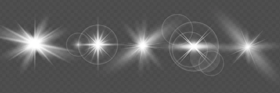 Light effect set. Glow isolated white transparent light effect set, lens flare Stock Illustration