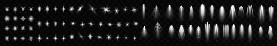 Light effect set. Glow isolated white transparent light effect set, lens flare Stock Illustration