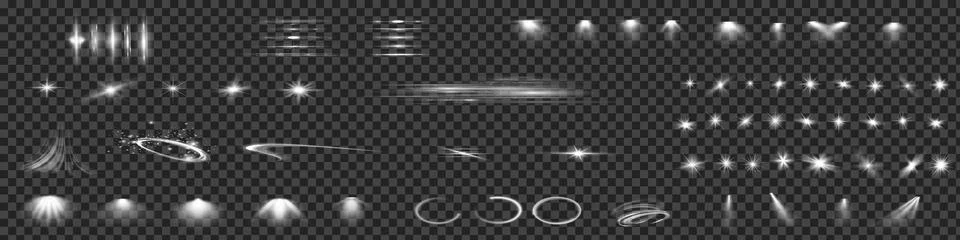 Light effect set. Glow isolated white transparent light effect set Stock Illustration