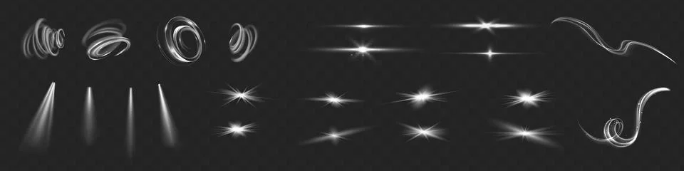 Light effect set. Glow isolated white transparent light effect set, lens flare Stock Illustration