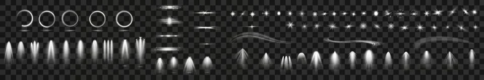 Light effect set. Glow isolated white transparent light effect set, lens flare Stock Illustration