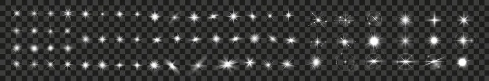 Light effect set. Glow isolated white transparent light effect Stock Illustration