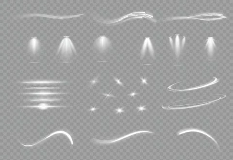 Light effect set. Glow isolated white transparent light effect set, lens flare Stock Illustration
