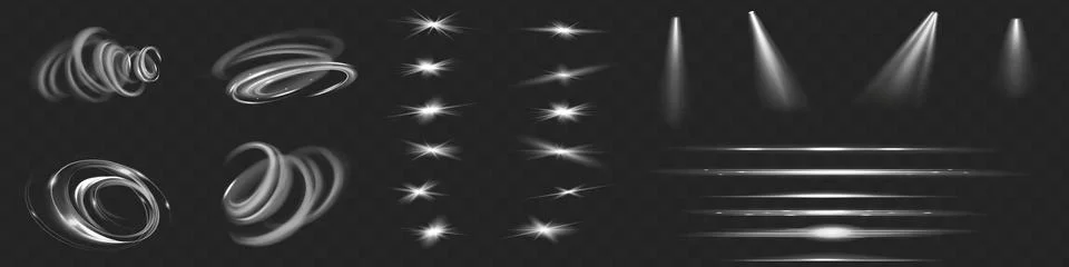 Light effect set. Glow isolated white transparent light effect set, lens flare Stock Illustration