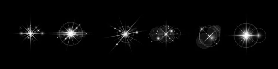 Light effect set. Glow isolated white transparent light effect set, lens flare Stock Illustration