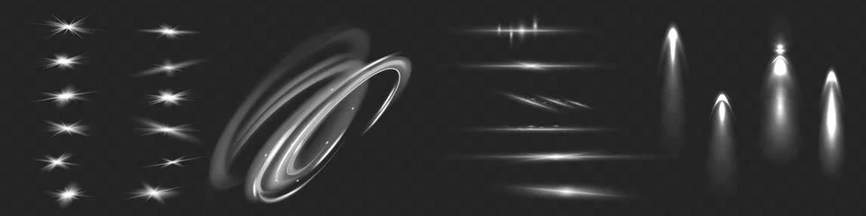 Light effect set. Glow isolated white transparent light effect set, lens flare Stock Illustration