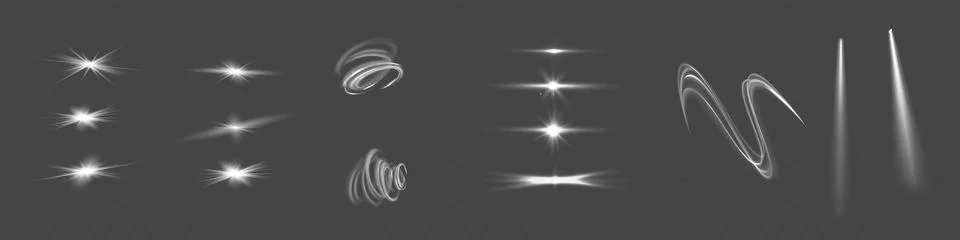 Light effect set. Glow isolated white transparent light effect set, lens flare Stock Illustration