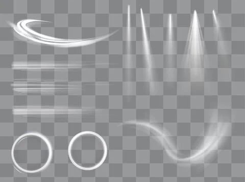 Light effect set. Glow isolated white transparent light effect set, lens flare Stock Illustration