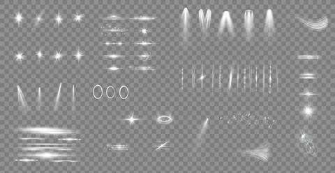 Light effect set. Glow isolated white transparent light effect set, lens flare Stock Illustration