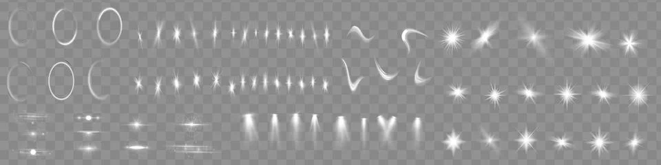 Light effect set. Glow isolated white transparent light effect set, lens flare Stock Illustration