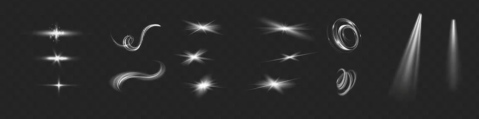 Light effect set. Glow isolated white transparent light effect set, lens flare Stock Illustration