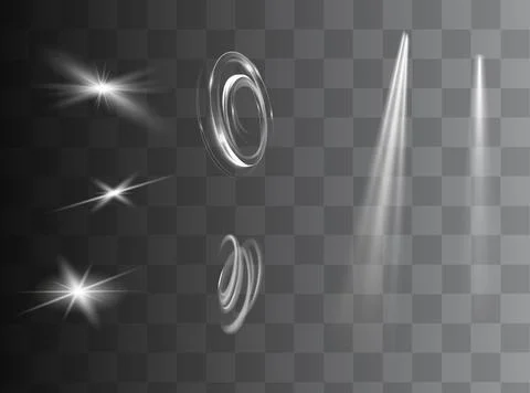 Light effect set. Glow isolated white transparent light effect set, lens flare Stock Illustration