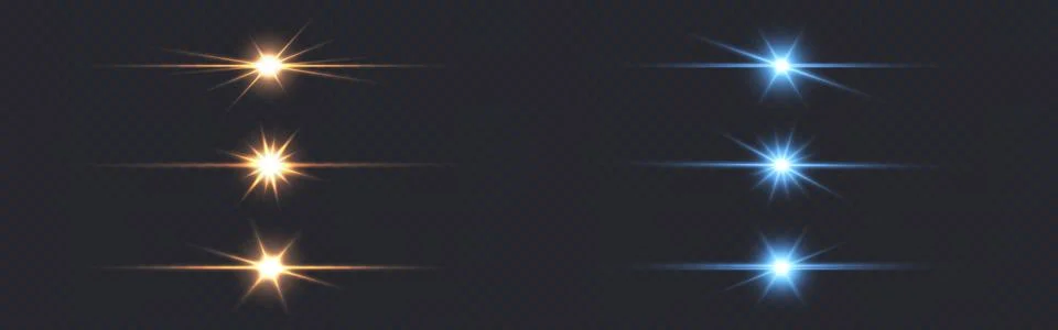 Light effect set. Horizontal flashes and beams. Gold and blue sparks collec.. Stock Illustration