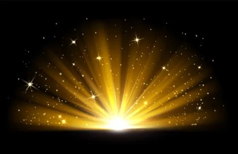 Light effect. Vector shining golden bright light. Gold shine burst with sparkles Illustrazione stock