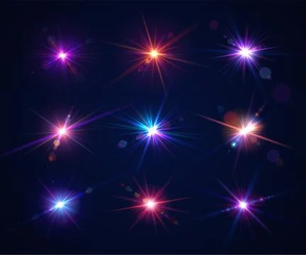 Light effects of glare flash. Set of lens flares Stock Illustration