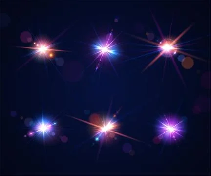 Light effects of glare flash. Set of lens flares Stock Illustration