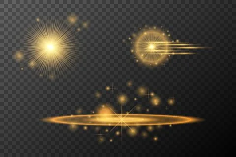 Light Effects Set Golden isolated flare, explosion, shiny dust line, sun flar Stock-Illustration
