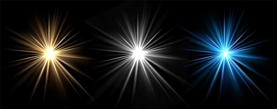 Light effects. Vector light stars. Glow bursts isolated on black background 스톡 일러스트