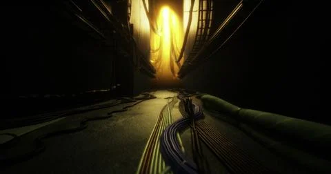 Light emerges from darkness in a dramatic corridor setting Stock Illustration