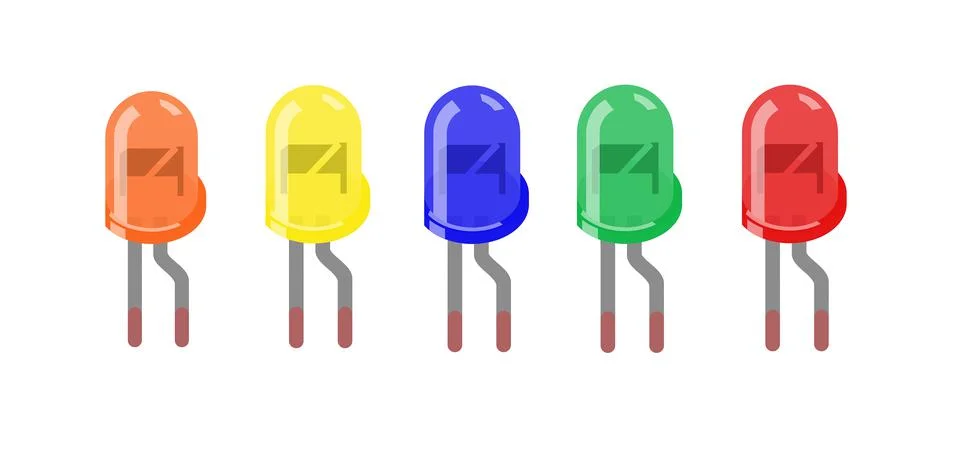 Light emitting bright diode, Led diode, colored led Illustrazione stock
