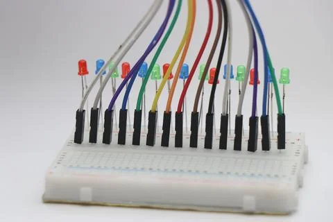 Light emitting diode arranged on a breadboard Stock Photos