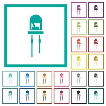 Light Emitting Diode flat color icons with quadrant frames Stock Illustration