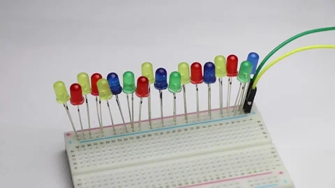 Light emitting diodes or LED in short with parallel connection blinking on br Stock Footage 156454234