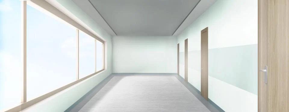 Light empty corridor, 3d hospital, clinic, office Stock Illustration