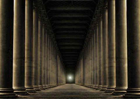 Light at end of row of pillars Stock Photos