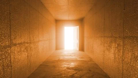 Light at the end of the tunnel shines through open door Illustration