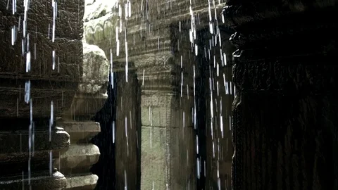 Light the end of tunnel in a Temple In Angkor Area, Siem Reap, Cambodia, Asia Stock Footage 105365921