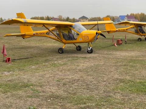 A light-engine airplane in close-up. Stock Photos