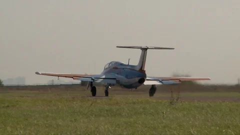 Light engine plane on runway view Stock Footage 108296917