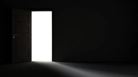 Light entering from open door to dark room realistic 3D rendering Stock Illustration
