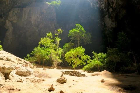 Light entering through an opening in the Phraya Nakhon cave Stock Photos