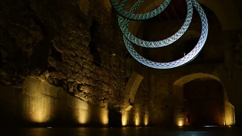 Light exhibition inside the castle Stock Footage 87709003