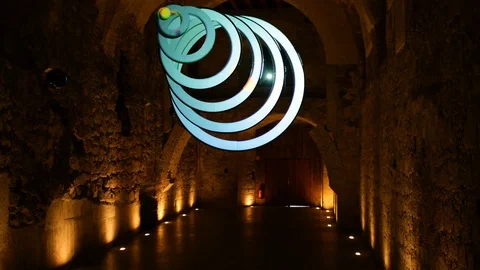 Light exhibition inside the castle Stock Footage 87709021