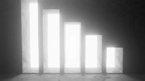 Light expanding through decreasing doorways in dark room 库存影片 310790588