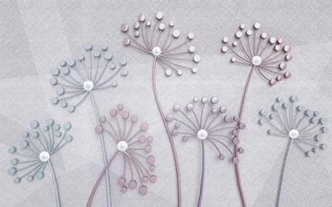 Light fabric geometric background, subtle abstract flowers with pearls Stock Illustration
