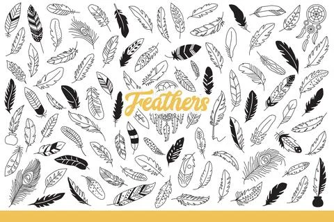 Light feathers of different birds for decorating clothes or using instead pen Stock Illustration