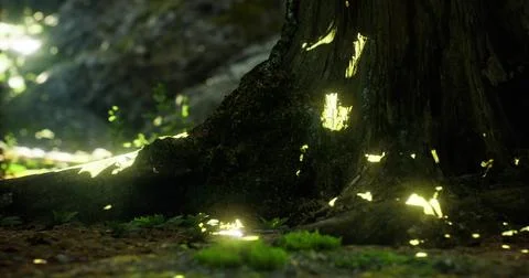 Light filtering through trees creates a serene forest environment in daylight Stock Illustration