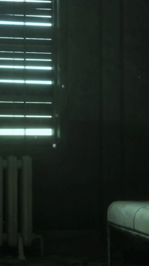 Light filtering through window blinds in quiet indoor space in the afternoon Stock Footage 337969406