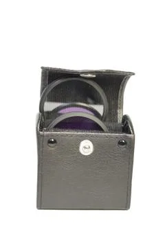 Light filters set for the camera in the case. Isolated Stock Photos