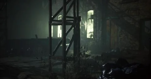 Light filters through the dilapidated structure in an abandoned location Stock Illustration