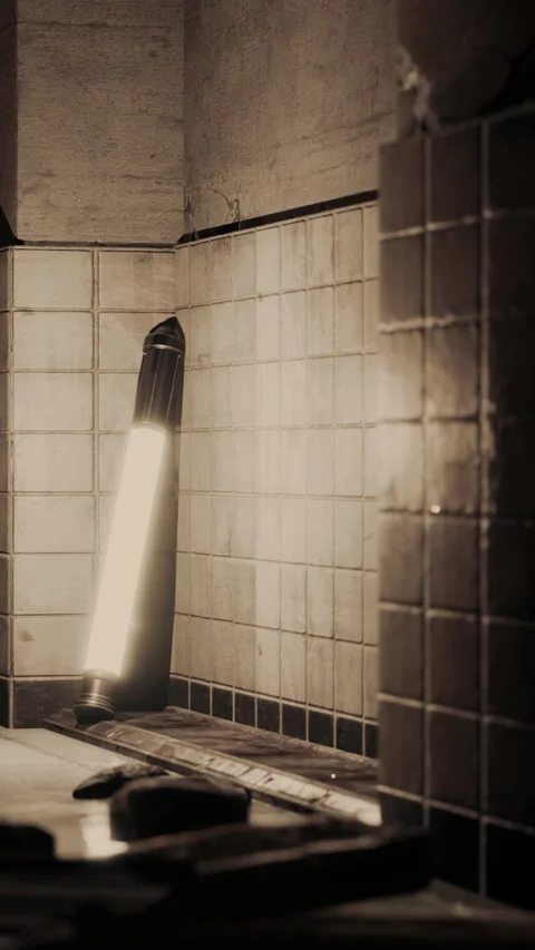 Light fixture in a bathroom corner with tiled walls Stock Footage 346752690